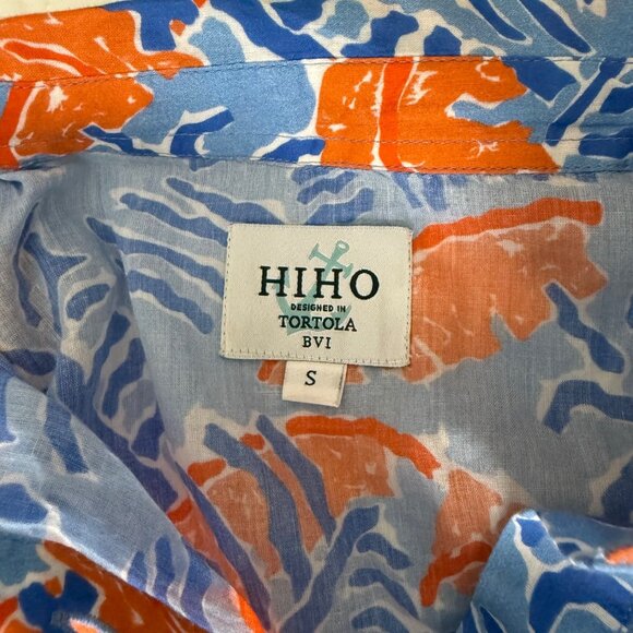 HiHo Womens Long-Sleeve Cotton Dress With Collar In Blue & Orange Size S Made In - Picture 3 of 9